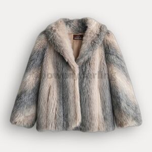 90s Faux Fox Fur Coat - Grey & Beige (M - 9/10)
